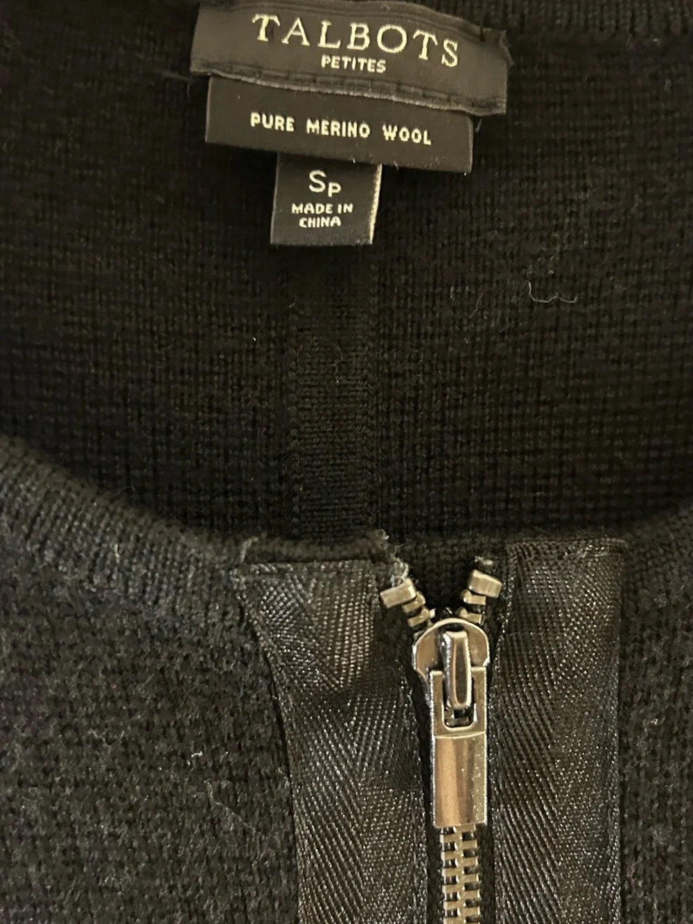 Talbots Petites Black 100% Pure Merino Wool Full-Zip Cardigan Sweater Coat SP - Picture 4 of 5